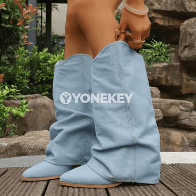 Aýal-gyzlar üçin modern ökjeli ankle ädikler, ýiti burunly, denim görnüş