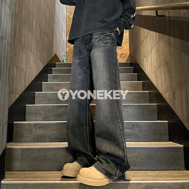 Erkekler üçin giň kesimli jeans balak, rahat, uzyn, XL-5XL