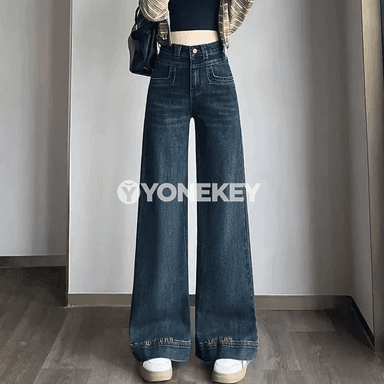 Zenanlar üçin retro bootcut jeans balaklar, ýokary bil, gündelik stil