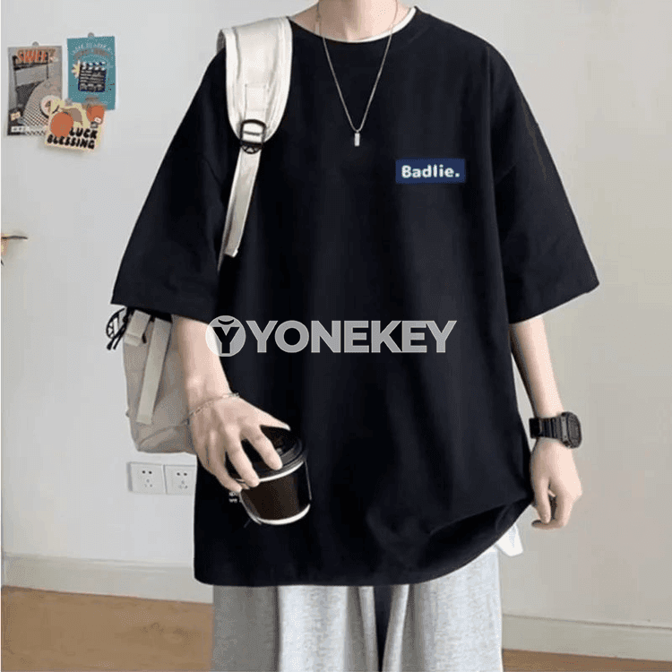 Erkekler üçin gündelik giň biçimli futbolka, BAD ýazgyly, 8XL çenli