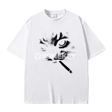 Erkek‑aýal üçin gyzykly pişikly vintage futbolka, giň biçim