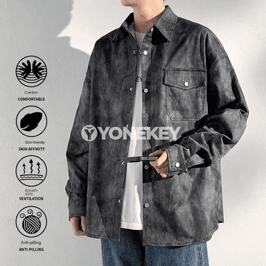 Erkekler üçin boýag effektli denim köýnegi, rahat kesimli