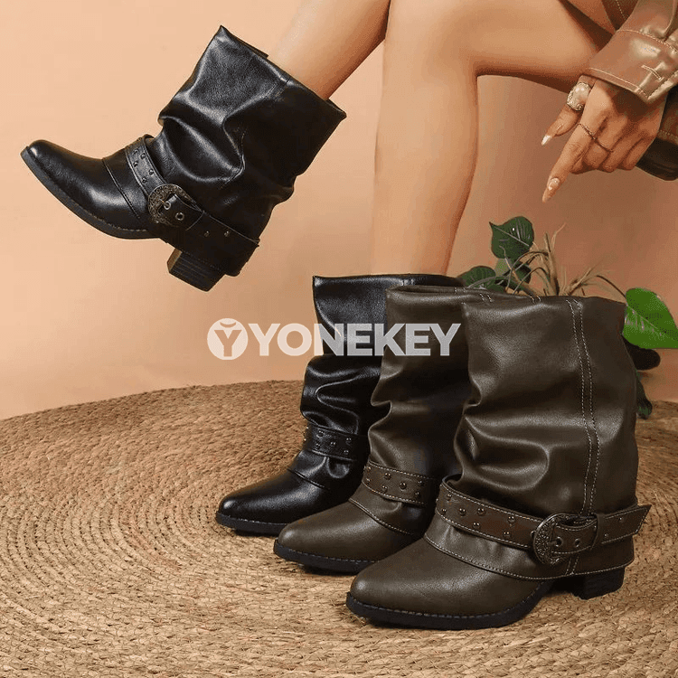 Aýal-gyzlar üçin blok ökjelі, zipli, ýarym baldyk western booties
