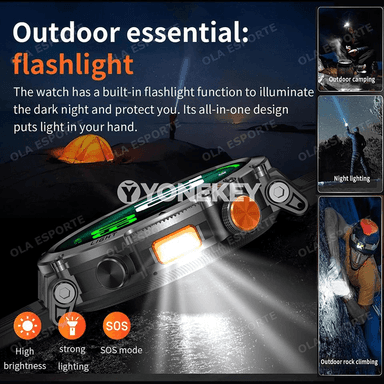 Erkekler üçin IP68 suw geçirmeýän LED fenerli sport akylly sagat