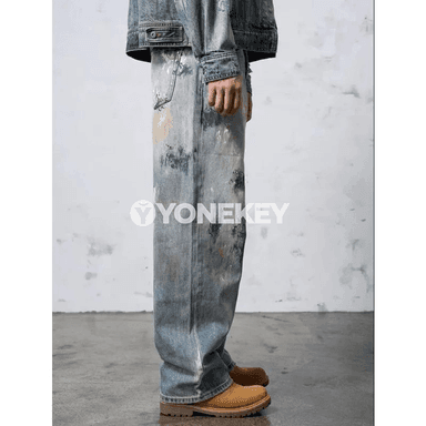 Erkekler üçin giň kesimli retro denim jalbar