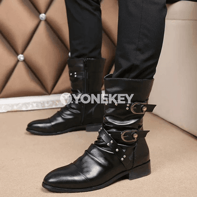 Erkekler üçin ýokary hilli biker ädikleri, gara retro stil