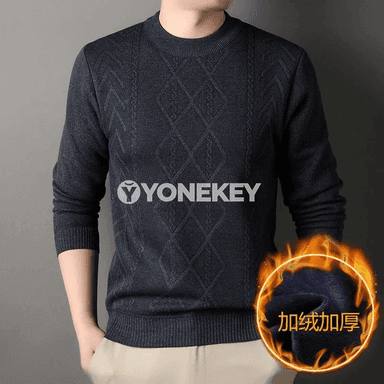 Erkekler üçin geometrik dokaly ýyly ýokarky köýnek, tegelek boýun