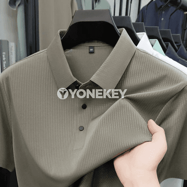 Erkekler üçin dem alýan mesh polo köýnek, gysga ýeňli