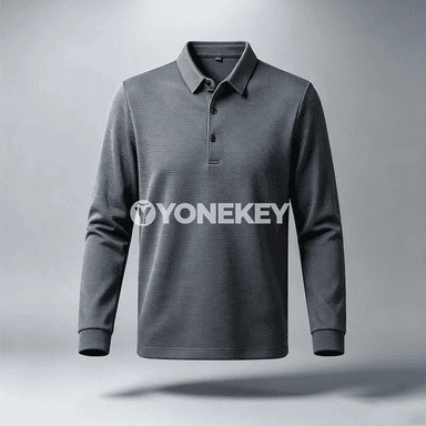 Erkekler üçin texturly uzyn ýeňli polo köýnek, rahat fit
