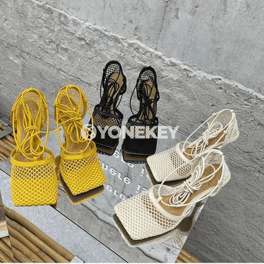Zenanlar üçin beýik ökjeli, açyk barmakly torly sandallar