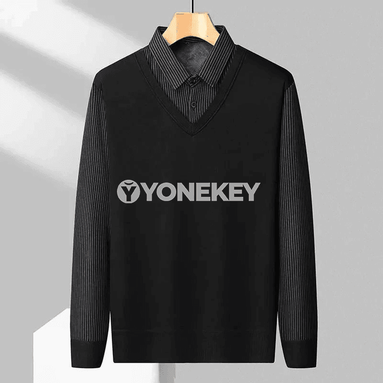 Erkekler üçin ýyly trikotaž polo köýnek, zolakly, ýaz-güz üçin