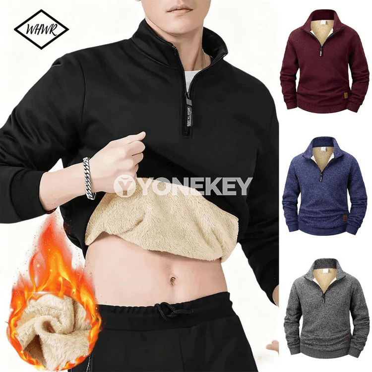 Gyş üçin ýyly fleece erkek pulower, ýarym zipli, ýokary boýunly