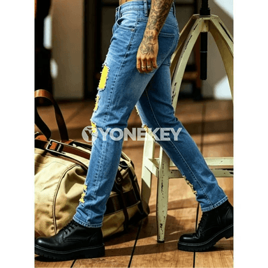 Erkekler üçin slim fit denim jinsiler, gündelik şäher stili