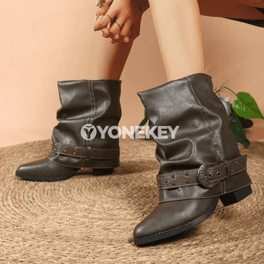 Aýal-gyzlar üçin blok ökjelі, zipli, ýarym baldyk western booties