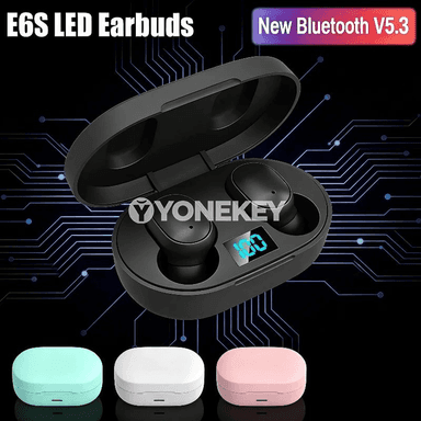 E6S simsiz Bluetooth naýnikler, mikrofonly TWS, sport üçin