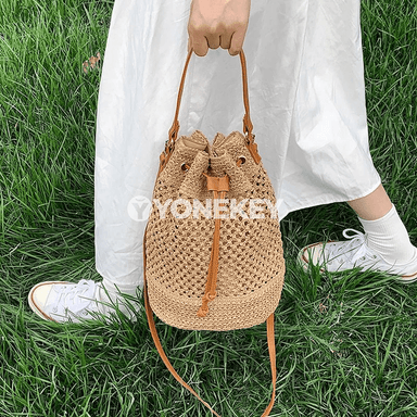 Zenanlar üçin örülen saman bucket sumka, tomusky crossbody model