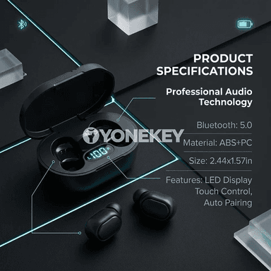 TWS Bluetooth simsiz nauşnikler, LED batareýa displeýli, mikrofonly