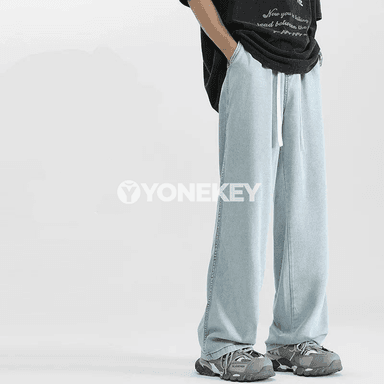 2025 ýaz-ýaz pasly erkekleriň giň göwrümli denim jalbarlary, gündelik stilli