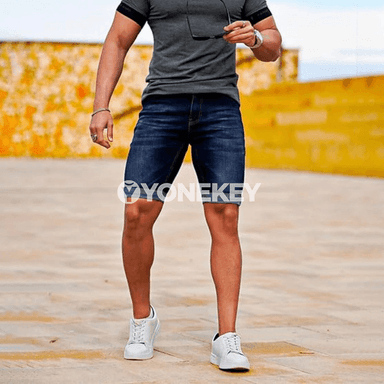Erkekler üçin ýeňil denim şortikler, tomuslyk, rahat kesim