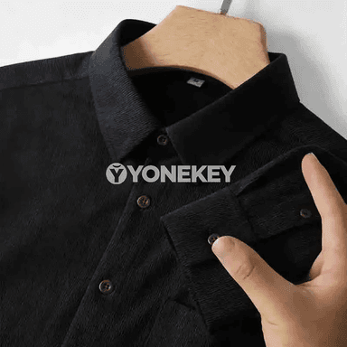 Erkekler üçin uzyn ýeňli zolakly business casual köýnek