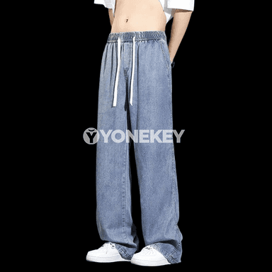 2025 ýaz-ýaz pasly erkekleriň giň göwrümli denim jalbarlary, gündelik stilli