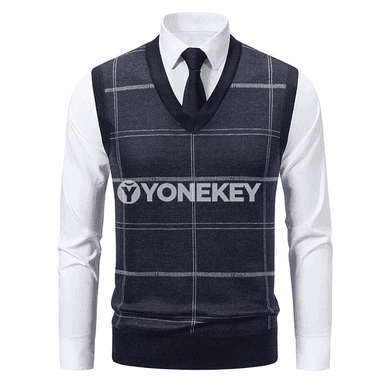 Erkekler üçin plaid V boýun ýeňsiz triko jilet