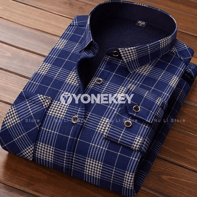 Erkekler üçin ýyly flişli plaid köýnek, uzyn ýeňli
