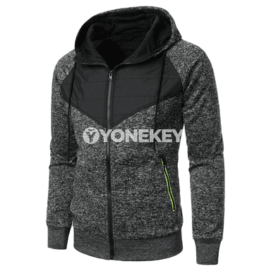 Erkekler üçin güýz-gyş fermuarly kapüşonly patchwork hudisi