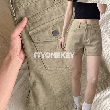Zenanlar üçin ýokary belli giň kesimli gysga denim şortik