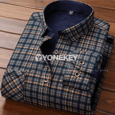 Erkekler üçin ýyly flişli plaid köýnek, uzyn ýeňli