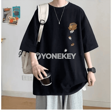 Oversize koreý futbolkasy, pişik çaply, M-8XL erkekler üçin