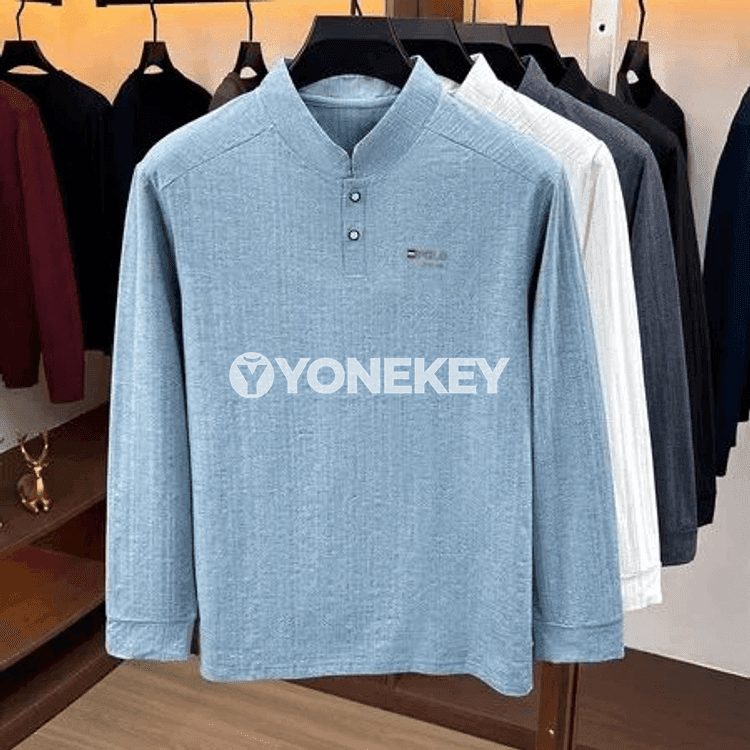 Erkekler üçin uzyn ýeňli regular fit polo köýnek, ofis we gündelik geýim