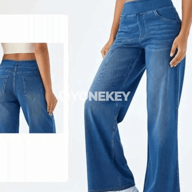 Zenanlar üçin ýokary belli giň paçaly rahat jeans balak
