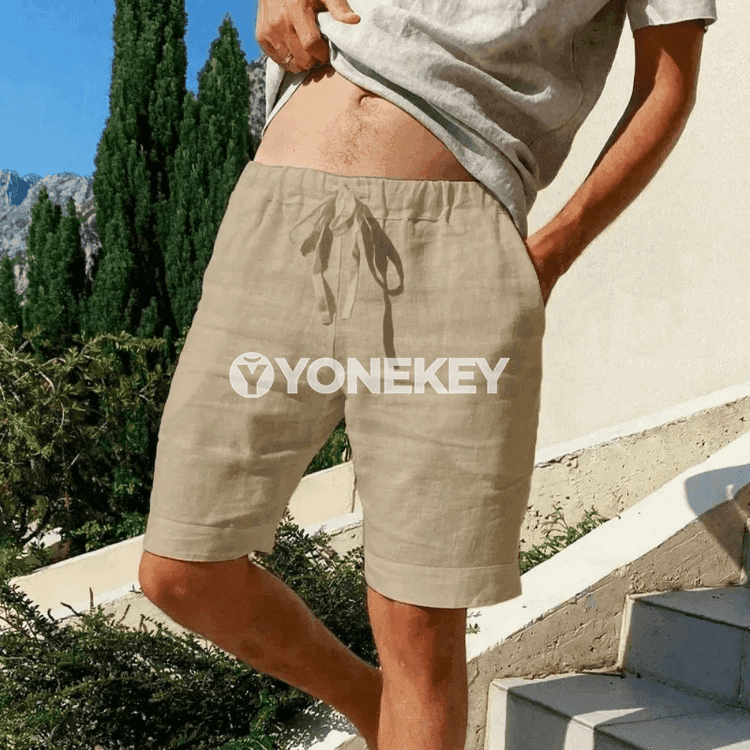 Erkekler üçin ýeňil ýaz-tomus şortik, kätan-pambyk, giň we amatly