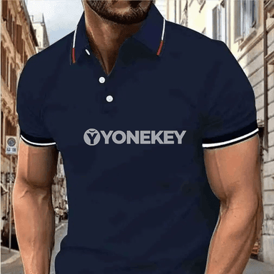 Erkekler üçin ýazlyk polo futbolka, gysga ýeňli, döwrebap stil