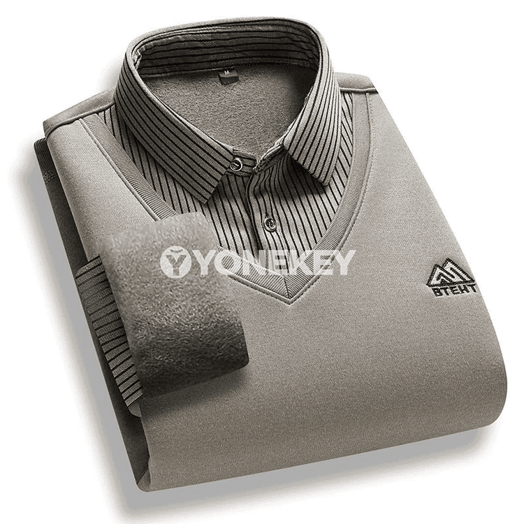 Erkekler üçin ýyly fleece polo boýunly köýnek, gyşky göni model