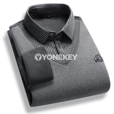 Erkekler üçin ýyly fleece polo boýunly köýnek, gyşky göni model