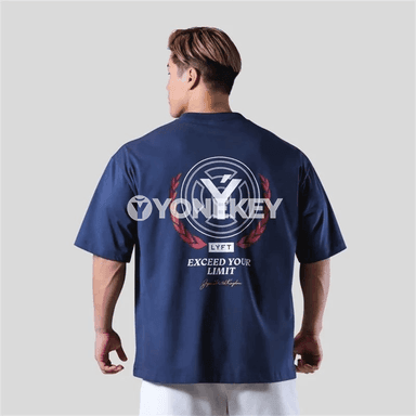 Erkekler üçin 100% pagta sport futbolka, giň kesimli, gysga ýeňli