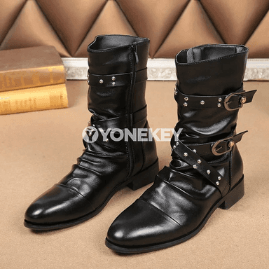 Erkekler üçin ýokary hilli biker ädikleri, gara retro stil
