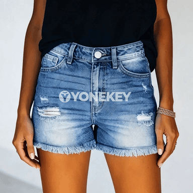 Zenanlar üçin uly ölçegli denim şortik, gündelik rahat tomus stili