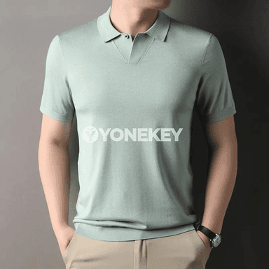 Erkekler üçin ýeňil, dem alýan polo futbolka, ýüpek dokaly gündelik stil