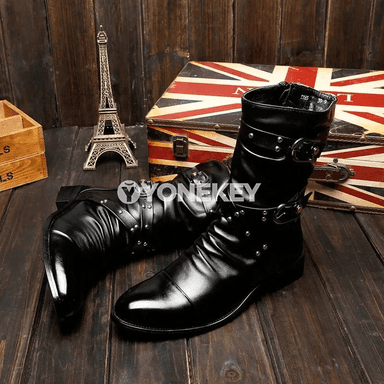 Erkekler üçin ýokary hilli biker ädikleri, gara retro stil