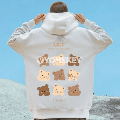 Erkekler üçin kapşonly giň biçimli ýumşak sweatshirt, gara we ak