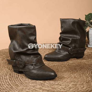 Aýal-gyzlar üçin blok ökjelі, zipli, ýarym baldyk western booties