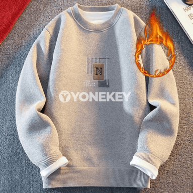 Erkekler üçin ýyly fleece switer, trikotaž, tegelek boýun, gündelik stil