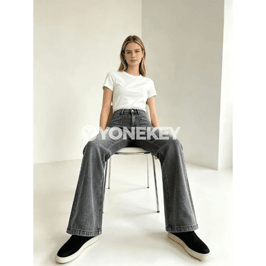 Zenanlar üçin retro giň paçly ýokary bil jeans balaklar