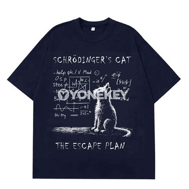 Schrodinger Cat fizikaly printli erkek-zenan üçin ýeňil futbolka