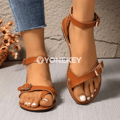 Zenanlar üçin vintage giň ölçegli anti-slip tekiz sandallar