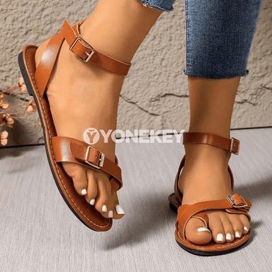 Zenanlar üçin vintage giň ölçegli anti-slip tekiz sandallar