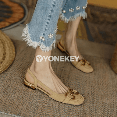 Zenanlar üçin retro sandallar, pes ökjeli elegant slip-on model